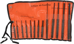 Value Collection - 13 Piece, 1/8 to 3/8", Pin Punch Set - Comes in Vinyl Case - Exact Tooling