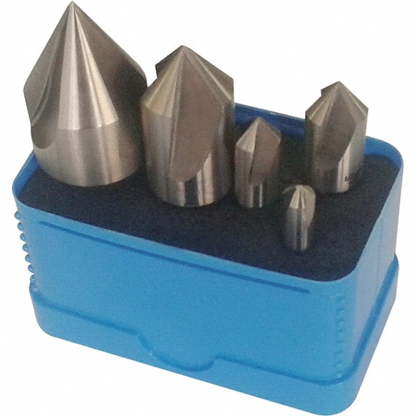 Interstate - 5 Piece, 1/4 to 1" Head Diam, 90° Included Angle, Single End Countersink Set - Exact Tooling