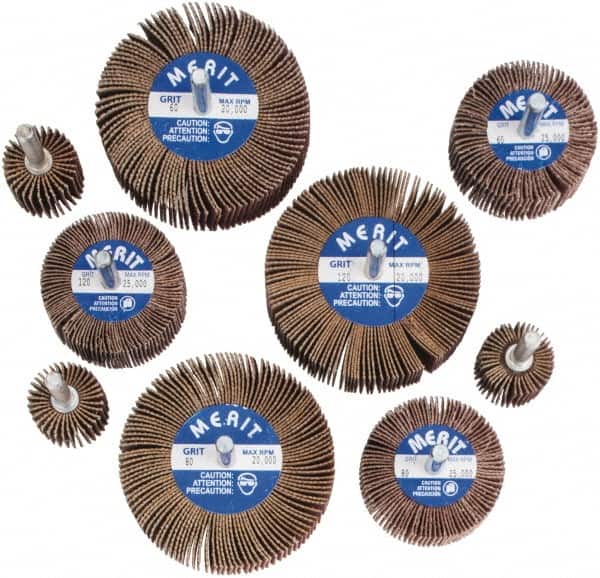 Merit Abrasives - 9 Piece Flap Wheel Kit - 60, 80 & 120 Grit, Medium & Fine Grade, Contains Wheels Mounted on 1/4" Shank - Exact Tooling