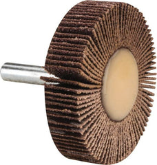 Merit Abrasives - 2" Diam x 1/2" Face Width, Medium Ceramic Alumina Coated Mounted Flap Wheel - 1/4" Shank Mount, 60 Grit, 30,000 Max RPM - Exact Tooling