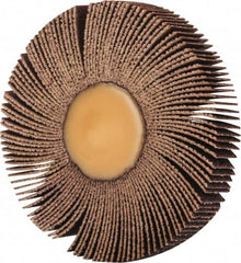 Merit Abrasives - 3" Diam x 1/2" Face Width, Medium Ceramic Alumina Coated Mounted Flap Wheel - 1/4" Shank Mount, 80 Grit, 30,000 Max RPM - Exact Tooling