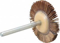 Merit Abrasives - 1-3/16" Diam x 1/8" Face Width, Very Fine Aluminum Oxide Coated Mounted Flap Wheel - 1/8" Shank Mount, 240 Grit, Cloth Backing, 30,000 Max RPM - Exact Tooling