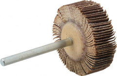 Merit Abrasives - 1-3/16" Diam x 3/8" Face Width, Very Fine Aluminum Oxide Coated Mounted Flap Wheel - 1/8" Shank Mount, 180 Grit, Cloth Backing, 30,000 Max RPM - Exact Tooling