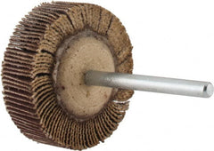 Merit Abrasives - 1-3/16" Diam x 3/8" Face Width, Very Fine Aluminum Oxide Coated Mounted Flap Wheel - 1/8" Shank Mount, 240 Grit, Cloth Backing, 30,000 Max RPM - Exact Tooling