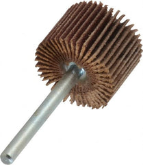 Merit Abrasives - 3/4" Diam x 1/2" Face Width, Very Fine Aluminum Oxide Coated Mounted Flap Wheel - 1/8" Shank Mount, 180 Grit, Cloth Backing, 35,000 Max RPM - Exact Tooling