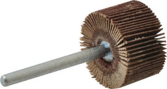 Merit Abrasives - 3/4" Diam x 1/2" Face Width, Extra Fine Aluminum Oxide Coated Mounted Flap Wheel - 1/8" Shank Mount, 320 Grit, Cloth Backing, 35,000 Max RPM - Exact Tooling