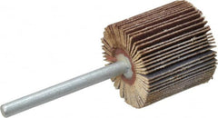 Merit Abrasives - 3/4" Diam x 3/4" Face Width, Extra Fine Aluminum Oxide Coated Mounted Flap Wheel - 1/8" Shank Mount, 320 Grit, Cloth Backing, 35,000 Max RPM - Exact Tooling