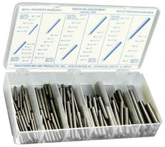 Precision Brand - 100 Piece, #0 to #6" Pin Diam, Taper Pin Assortment - 3/4 to 3" Long, 1215 & 12L14 Steel - Exact Tooling