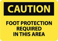 NMC - "Caution - Foot Protection Required in This Area", 10" Long x 14" Wide, Aluminum Safety Sign - Rectangle, 0.04" Thick, Use for Accident Prevention - Exact Tooling
