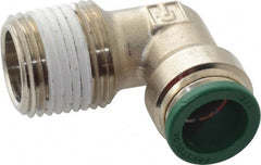 Parker - 1/2" Outside Diam, 1/2 NPTF, Nickel Plated Brass Push-to-Connect Tube Male Elbow - 300 Max psi, Tube to Male NPT Connection, Buna-N O-Ring - Exact Tooling