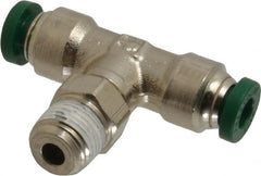 Parker - 3/16" Outside Diam, 1/8 NPTF, Nickel Plated Brass Push-to-Connect Tube Male Swivel Branch Tee - 300 Max psi, Tube to Male NPT Connection, Buna-N O-Ring - Exact Tooling
