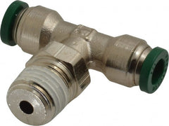 Parker - 1/4" Outside Diam, 1/4 NPTF, Nickel Plated Brass Push-to-Connect Tube Male Swivel Branch Tee - 300 Max psi, Tube to Male NPT Connection, Buna-N O-Ring - Exact Tooling