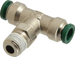 Parker - 5/16" Outside Diam, 1/4 NPTF, Nickel Plated Brass Push-to-Connect Tube Male Swivel Branch Tee - 300 Max psi, Tube to Male NPT Connection, Buna-N O-Ring - Exact Tooling