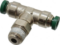 Parker - 5/32" Outside Diam, 1/8 NPTF, Nickel Plated Brass Push-to-Connect Tube Male Swivel Branch Tee - 300 Max psi, Tube to Male NPT Connection, Buna-N O-Ring - Exact Tooling