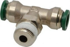 Parker - 3/8" Outside Diam, 3/8 NPTF, Nickel Plated Brass Push-to-Connect Tube Male Swivel Branch Tee - 300 Max psi, Tube to Male NPT Connection, Buna-N O-Ring - Exact Tooling