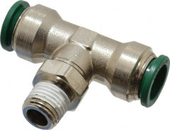 Parker - 1/2" Outside Diam, 1/4 NPTF, Nickel Plated Brass Push-to-Connect Tube Male Swivel Branch Tee - 300 Max psi, Tube to Male NPT Connection, Buna-N O-Ring - Exact Tooling