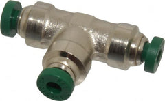 Parker - 1/8" Outside Diam, Nickel Plated Brass Push-to-Connect Tube Union Tee - 300 Max psi, Tube to Tube Connection, Buna-N O-Ring - Exact Tooling