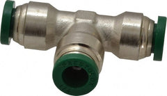 Parker - 1/4" Outside Diam, Nickel Plated Brass Push-to-Connect Tube Union Tee - 300 Max psi, Tube to Tube Connection, Buna-N O-Ring - Exact Tooling