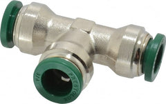 Parker - 3/8" Outside Diam, Nickel Plated Brass Push-to-Connect Tube Union Tee - 300 Max psi, Tube to Tube Connection, Buna-N O-Ring - Exact Tooling