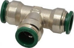 Parker - 1/2" Outside Diam, Nickel Plated Brass Push-to-Connect Tube Union Tee - 300 Max psi, Tube to Tube Connection, Buna-N O-Ring - Exact Tooling