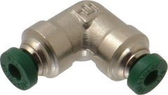 Parker - 1/8" Outside Diam, Nickel Plated Brass Push-to-Connect Tube Union Elbow - 300 Max psi, Tube to Tube Connection, Buna-N O-Ring - Exact Tooling