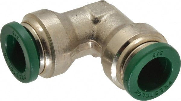 Parker - 3/8" Outside Diam, Nickel Plated Brass Push-to-Connect Tube Union Elbow - 300 Max psi, Tube to Tube Connection, Buna-N O-Ring - Exact Tooling