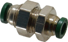 Parker - 1/4" Outside Diam, Nickel Plated Brass Push-to-Connect Tube Bulkhead Union - 300 Max psi, Tube to Tube Connection, Buna-N O-Ring - Exact Tooling
