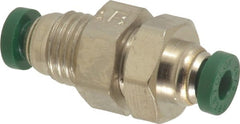 Parker - 5/32" Outside Diam, Nickel Plated Brass Push-to-Connect Tube Bulkhead Union - 300 Max psi, Tube to Tube Connection, Buna-N O-Ring - Exact Tooling