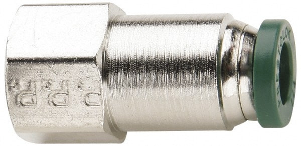Parker - 1/8" Outside Diam, 1/4 NPTF, Nickel Plated Brass Push-to-Connect Tube Female Connector - 300 Max psi, Tube to Female NPT Connection, Buna-N O-Ring - Exact Tooling