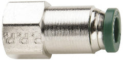 Parker - 3/16" Outside Diam, 1/8 NPTF, Nickel Plated Brass Push-to-Connect Tube Female Connector - 300 Max psi, Tube to Female NPT Connection, Buna-N O-Ring - Exact Tooling