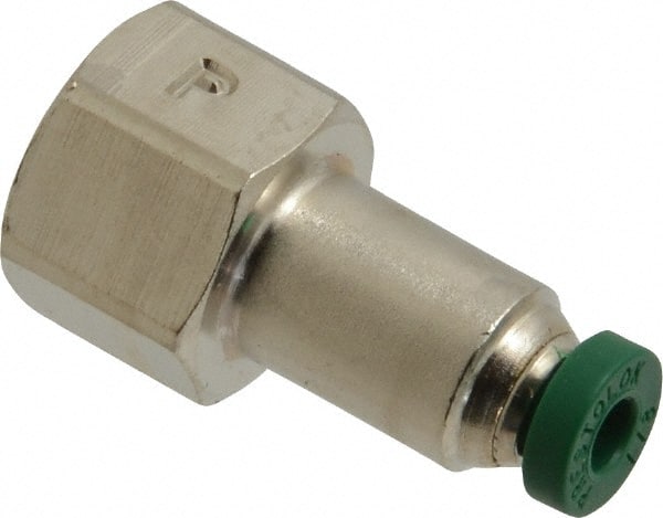 Parker - 1/8" Outside Diam, 1/8 NPTF, Nickel Plated Brass Push-to-Connect Tube Female Connector - 300 Max psi, Tube to Female NPT Connection, Buna-N O-Ring - Exact Tooling