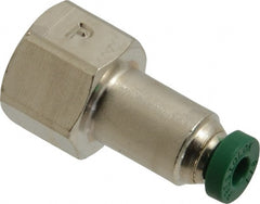 Parker - 1/8" Outside Diam, 1/8 NPTF, Nickel Plated Brass Push-to-Connect Tube Female Connector - 300 Max psi, Tube to Female NPT Connection, Buna-N O-Ring - Exact Tooling