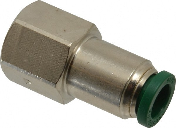 Parker - 5/16" Outside Diam, 1/4 NPTF, Nickel Plated Brass Push-to-Connect Tube Female Connector - 300 Max psi, Tube to Female NPT Connection, Buna-N O-Ring - Exact Tooling
