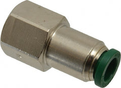 Parker - 5/16" Outside Diam, 1/4 NPTF, Nickel Plated Brass Push-to-Connect Tube Female Connector - 300 Max psi, Tube to Female NPT Connection, Buna-N O-Ring - Exact Tooling