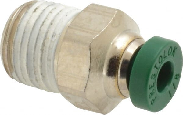 Parker - 1/8" Outside Diam, 1/8 NPTF, Nickel Plated Brass Push-to-Connect Tube Male Connector - 300 Max psi, Tube to Male NPT Connection, Buna-N O-Ring - Exact Tooling