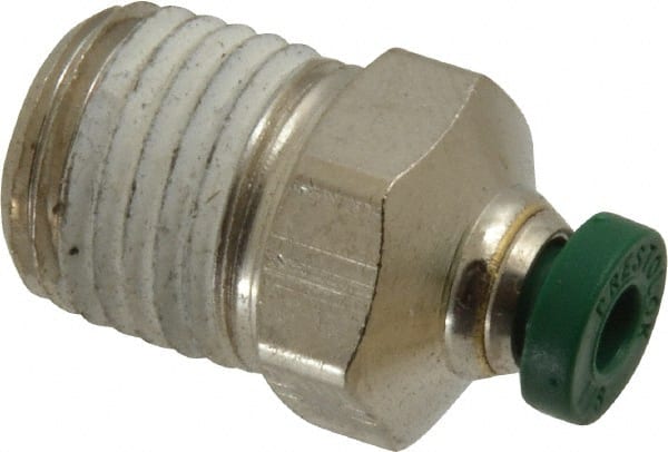 Parker - 1/8" Outside Diam, 1/4 NPTF, Nickel Plated Brass Push-to-Connect Tube Male Connector - 300 Max psi, Tube to Male NPT Connection, Buna-N O-Ring - Exact Tooling