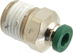 Parker - 3/16" Outside Diam, 1/4 NPTF, Nickel Plated Brass Push-to-Connect Tube Male Connector - 300 Max psi, Tube to Male NPT Connection, Buna-N O-Ring - Exact Tooling