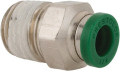 Parker - 1/4" Outside Diam, 1/4 NPTF, Nickel Plated Brass Push-to-Connect Tube Male Connector - 300 Max psi, Tube to Male NPT Connection, Buna-N O-Ring - Exact Tooling