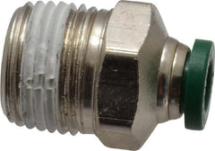 Parker - 1/4" Outside Diam, 3/8 NPTF, Nickel Plated Brass Push-to-Connect Tube Male Connector - 300 Max psi, Tube to Male NPT Connection, Buna-N O-Ring - Exact Tooling