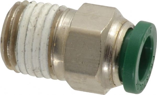 Parker - 5/16" Outside Diam, 1/4 NPTF, Nickel Plated Brass Push-to-Connect Tube Male Connector - 300 Max psi, Tube to Male NPT Connection, Buna-N O-Ring - Exact Tooling