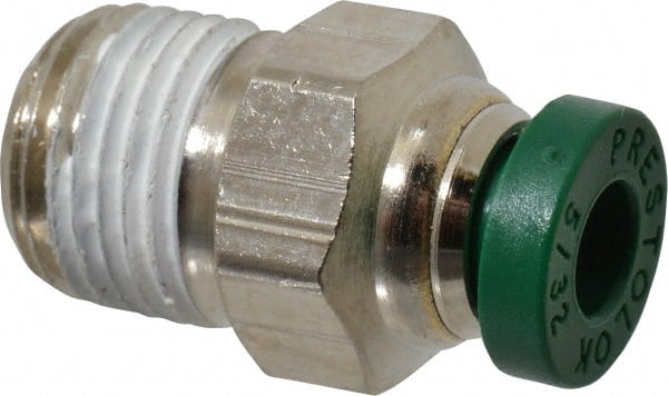 Parker - 5/32" Outside Diam, 1/8 NPTF, Nickel Plated Brass Push-to-Connect Tube Male Connector - 300 Max psi, Tube to Male NPT Connection, Buna-N O-Ring - Exact Tooling