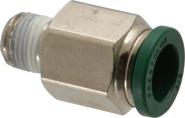 Parker - 3/8" Outside Diam, 1/8 NPTF, Nickel Plated Brass Push-to-Connect Tube Male Connector - 300 Max psi, Tube to Male NPT Connection, Buna-N O-Ring - Exact Tooling