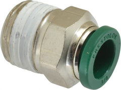 Parker - 3/8" Outside Diam, 3/8 NPTF, Nickel Plated Brass Push-to-Connect Tube Male Connector - 300 Max psi, Tube to Male NPT Connection, Buna-N O-Ring - Exact Tooling