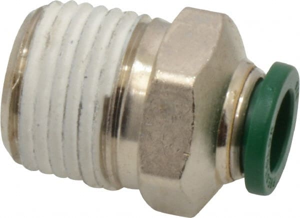 Parker - 3/8" Outside Diam, 1/2 NPTF, Nickel Plated Brass Push-to-Connect Tube Male Connector - 300 Max psi, Tube to Male NPT Connection, Buna-N O-Ring - Exact Tooling