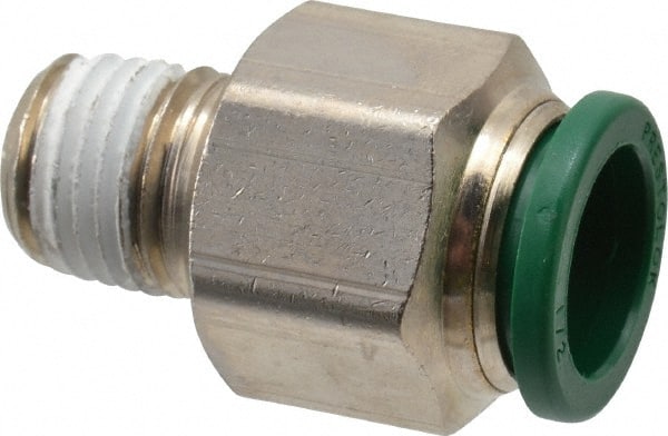Parker - 1/2" Outside Diam, 1/4 NPTF, Nickel Plated Brass Push-to-Connect Tube Male Connector - 300 Max psi, Tube to Male NPT Connection, Buna-N O-Ring - Exact Tooling