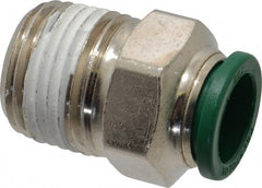 Parker - 1/2" Outside Diam, 1/2 NPTF, Nickel Plated Brass Push-to-Connect Tube Male Connector - 300 Max psi, Tube to Male NPT Connection, Buna-N O-Ring - Exact Tooling
