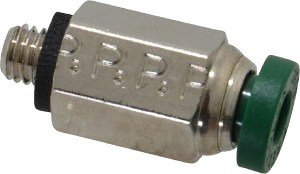 Parker - 5/32" Outside Diam, 10-32 UNF, Nickel Plated Brass Push-to-Connect Tube Male Connector - 300 Max psi, Tube to Male UNF Connection, Buna-N O-Ring - Exact Tooling