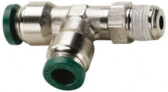 Parker - 1/2" Outside Diam, 1/2 NPTF, Nickel Plated Brass Push-to-Connect Tube Male Swivel Run Tee - 300 Max psi, Tube to Male NPT Connection, Buna-N O-Ring - Exact Tooling