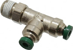Parker - 1/8" Outside Diam, 1/8 NPTF, Nickel Plated Brass Push-to-Connect Tube Male Swivel Run Tee - 300 Max psi, Tube to Male NPT Connection, Buna-N O-Ring - Exact Tooling
