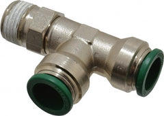 Parker - 1/2" Outside Diam, 3/8 NPTF, Nickel Plated Brass Push-to-Connect Tube Male Swivel Run Tee - 300 Max psi, Tube to Male NPT Connection, Buna-N O-Ring - Exact Tooling